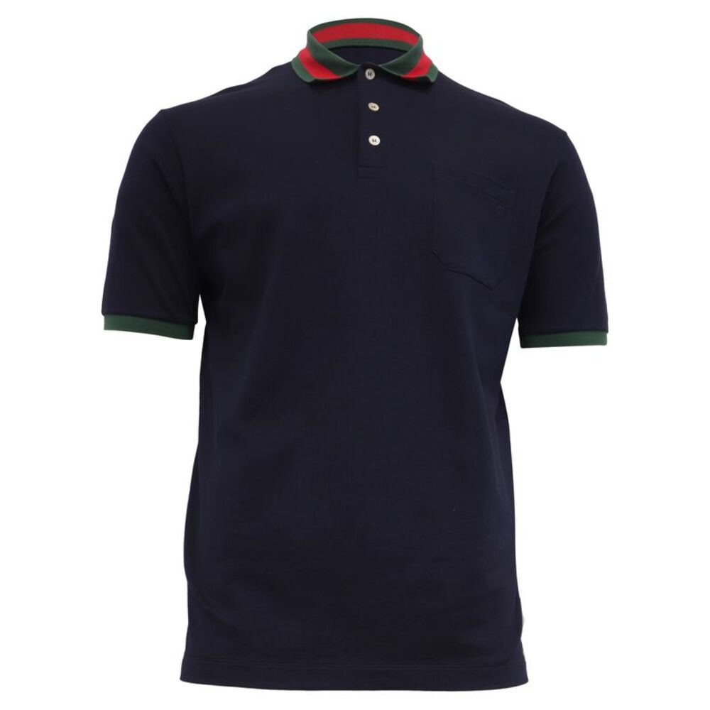 Gucci Web Collar Polo Shirt in Navy Blue Cotton